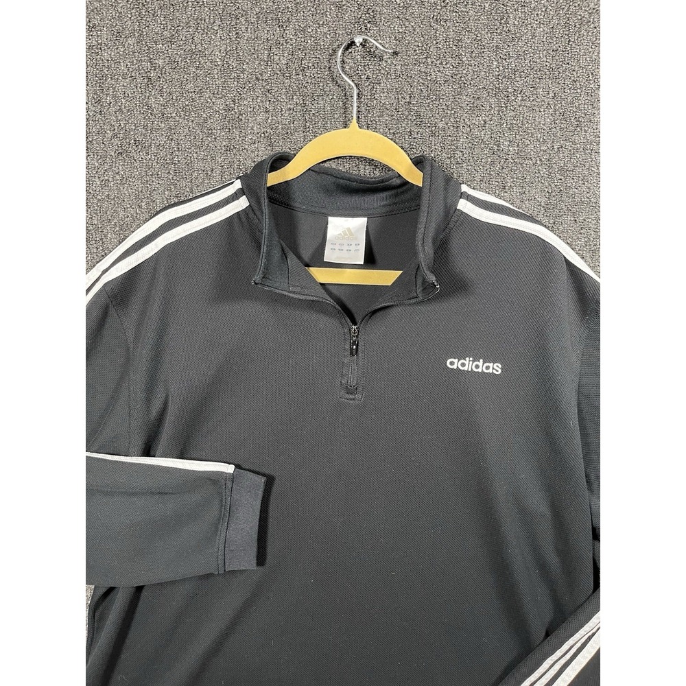 Adidas Mens XL Black 1/4 Zip Pullover Sweatshirt 3 Stripe Athletic Jacket